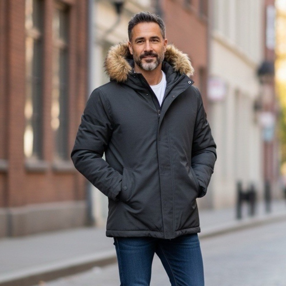 Jordan Craig‎ Mens Black Hooded Parka Jacket Fur Trim Big Size 6XL Winter Coat